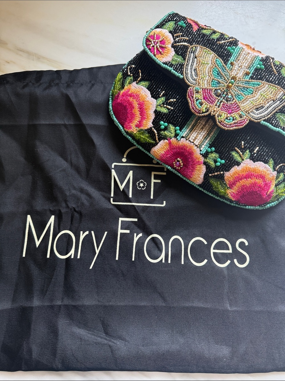 Mary Frances, Dream Chaser, Black Beaded Butterfly Crossbody, NWT - Picture 6 of 11